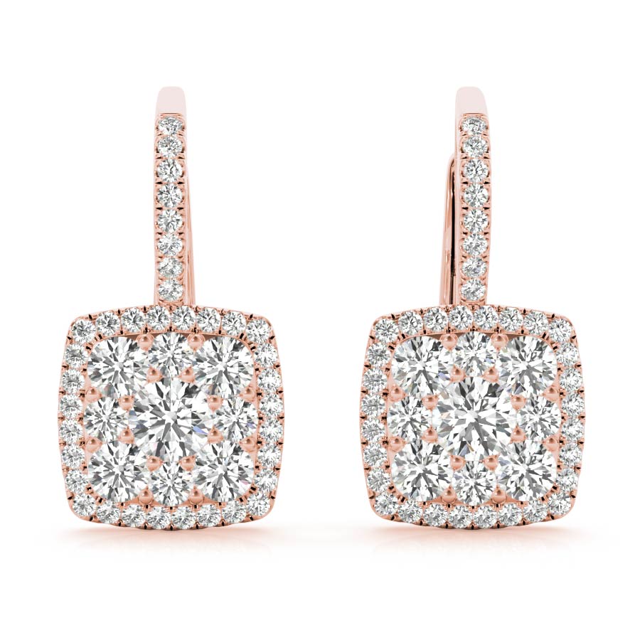 Square Halo Illusion Diamonds Earrings - Elgrissy Diamonds