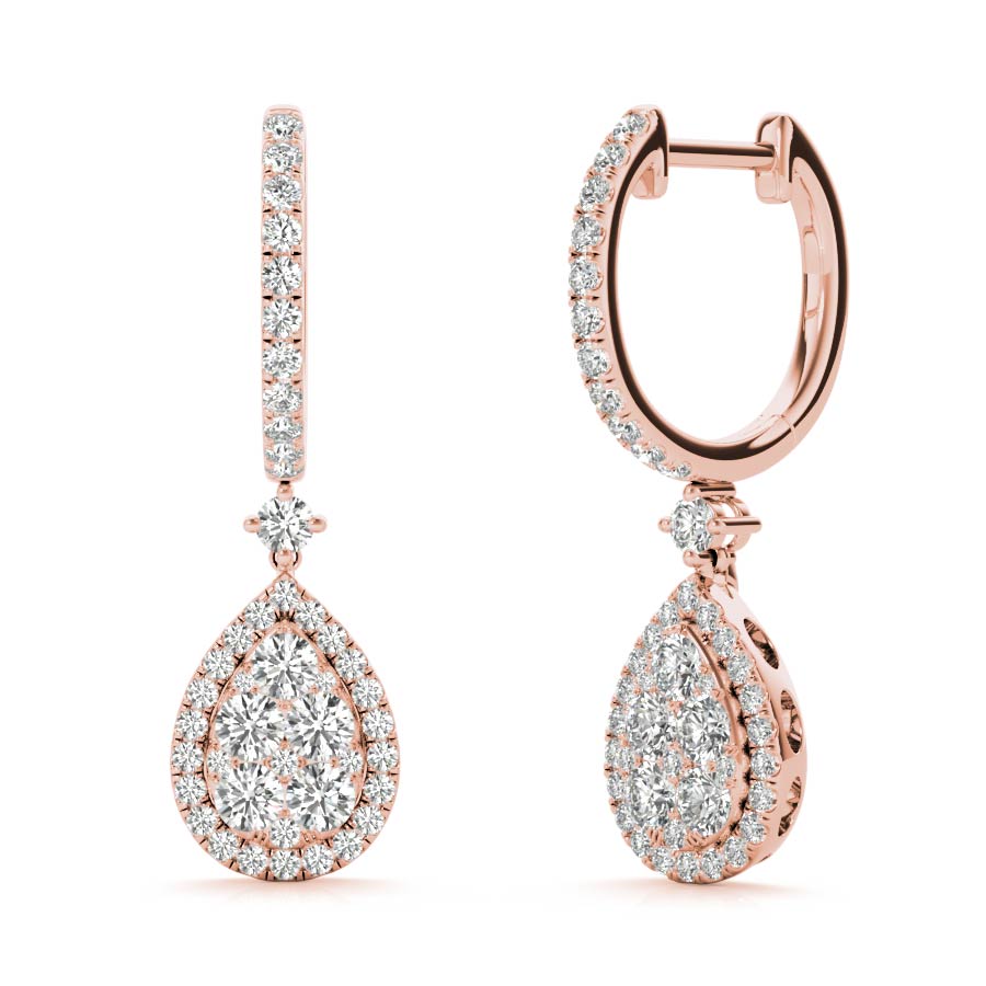 Pear Shape Halo Pavé Dangling Earrings - Elgrissy Diamonds