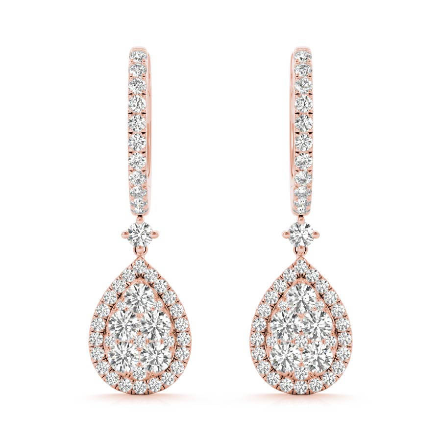 Pear Shape Halo Pavé Dangling Earrings - Elgrissy Diamonds