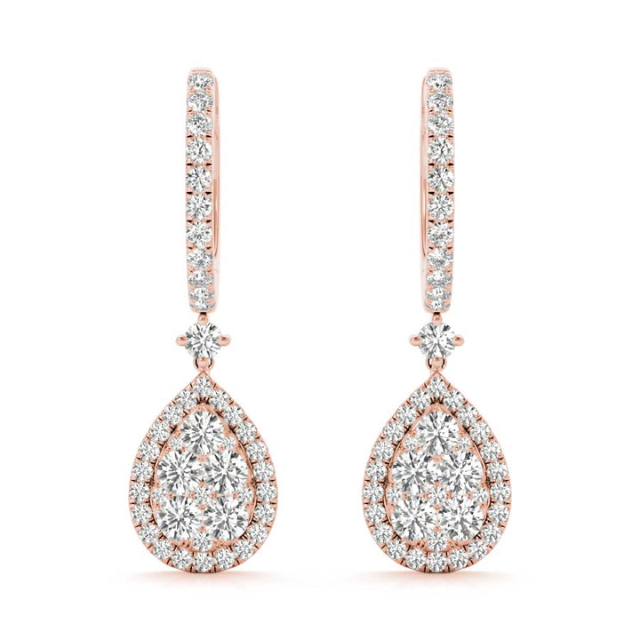 Rose Gold Pear Halo Earrings - Elgrissy Diamonds