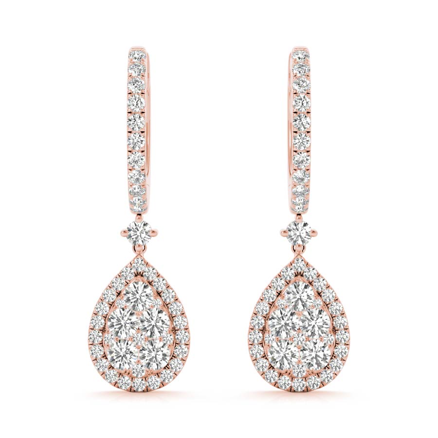 9ct Rose Gold Filled Pear Teardrop Dangle Earrings - Lever Back, Nickel-Free With Gift Box