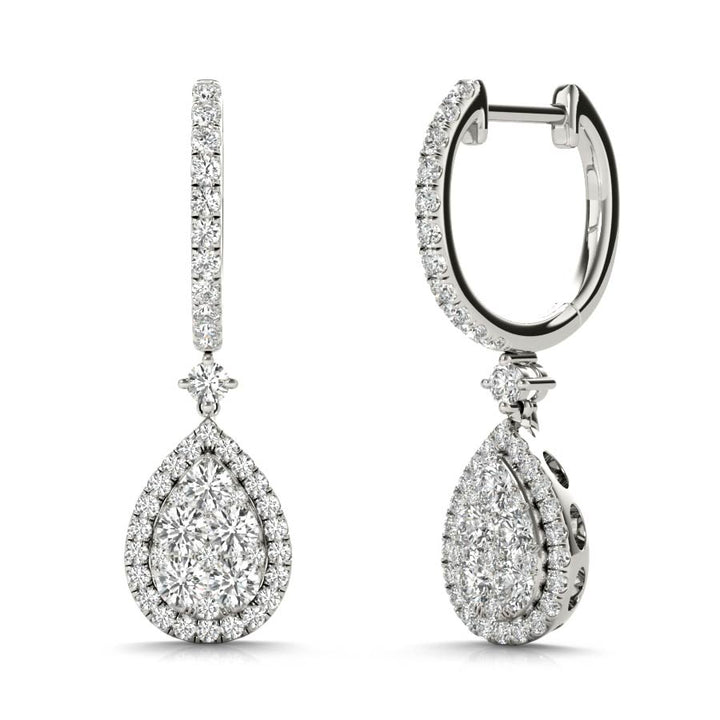 Pear illusion Halo Pavé Dangling Earrings - Elgrissy Diamonds