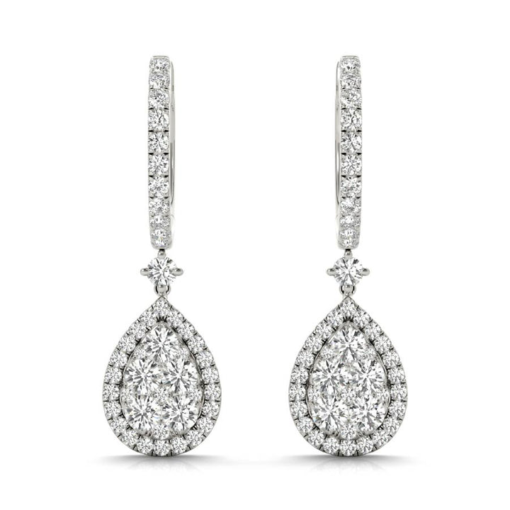 Pear Shape Halo Pavé Dangling Earrings - Elgrissy Diamonds