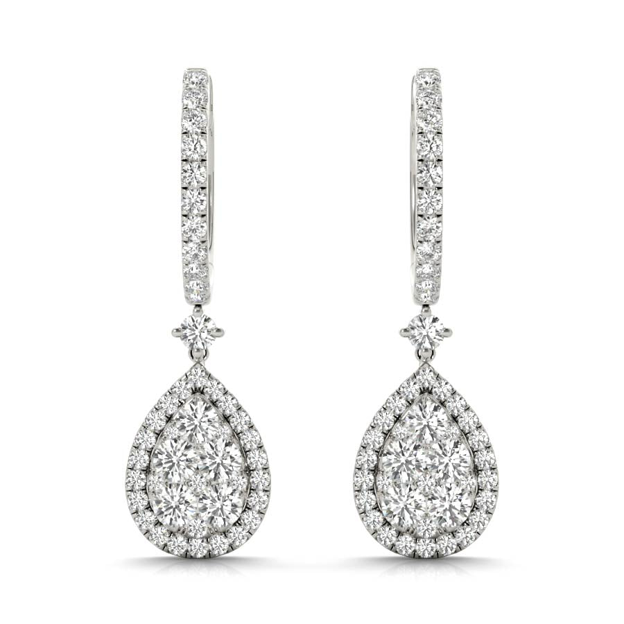 Pear illusion Halo Pavé Dangling Earrings - Elgrissy Diamonds