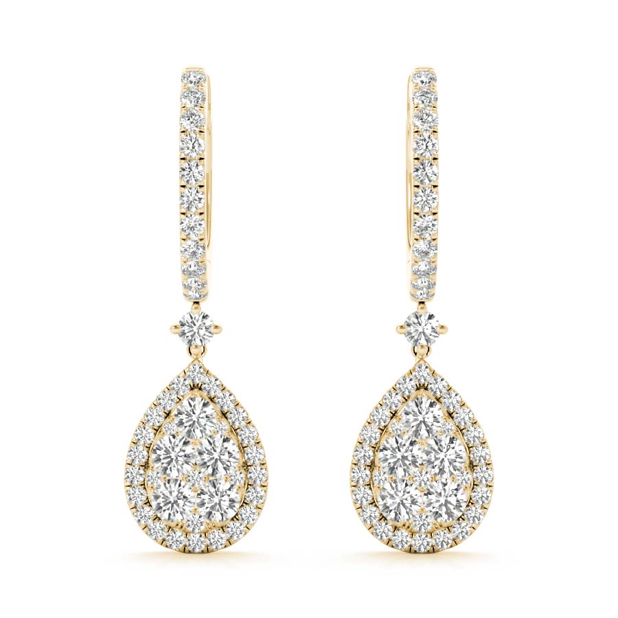 Pear Shape Halo Pavé Dangling Earrings - Elgrissy Diamonds