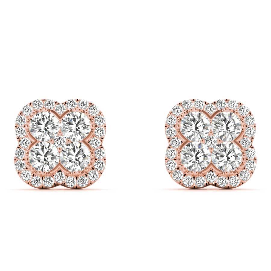 Halo Clover Diamonds Stud Earrings - Elgrissy Diamonds