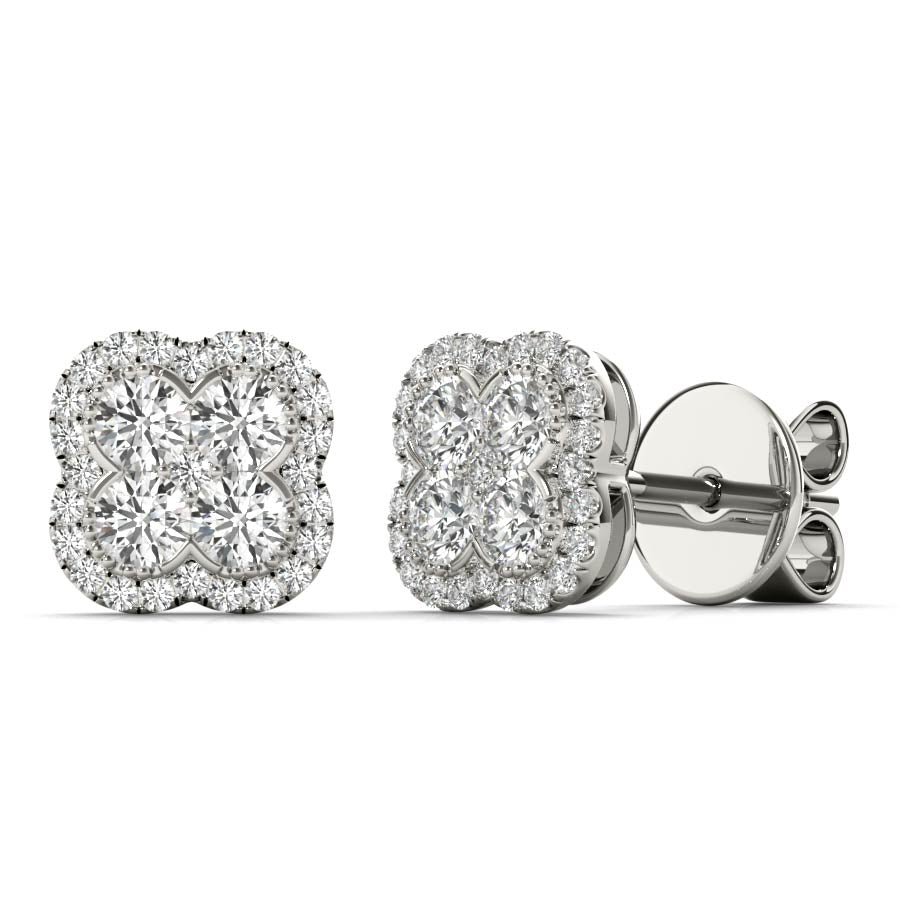 Halo Clover Diamonds Stud Earrings - Elgrissy Diamonds