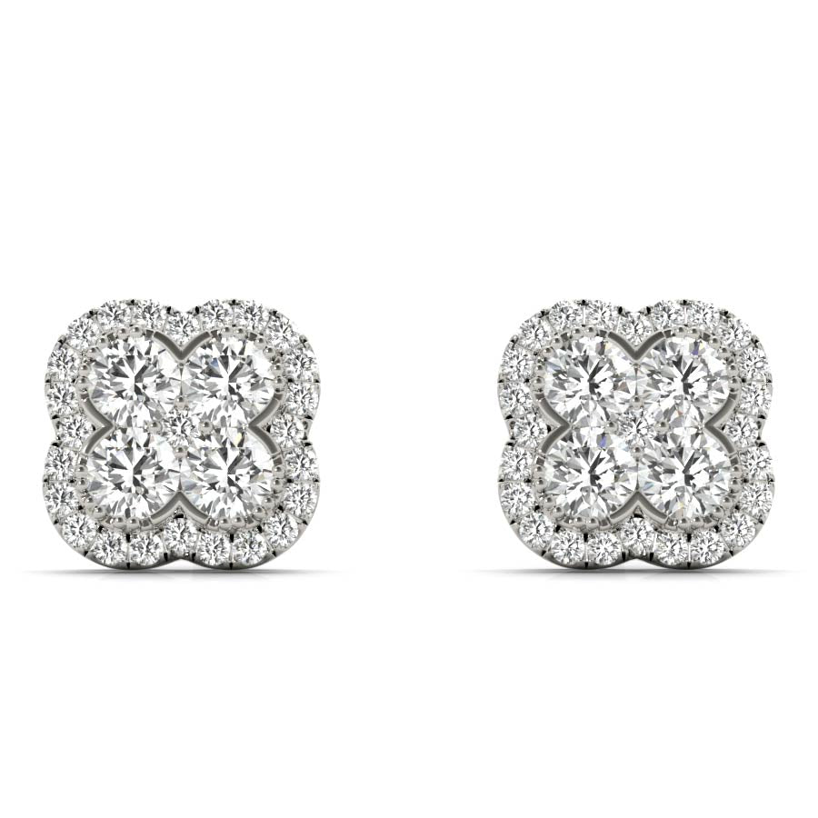 Halo Clover Diamonds Stud Earrings - Elgrissy Diamonds