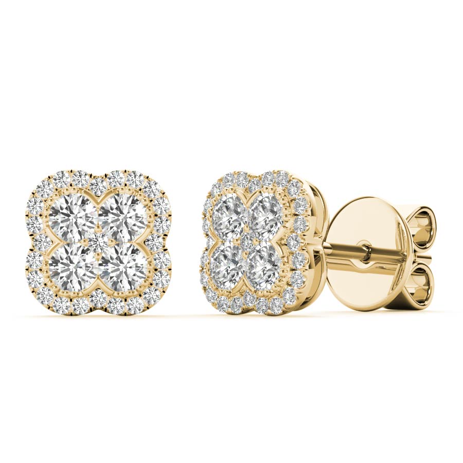 Halo Clover Diamonds Stud Earrings - Elgrissy Diamonds