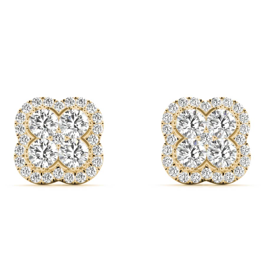 Halo Clover Diamonds Stud Earrings - Elgrissy Diamonds