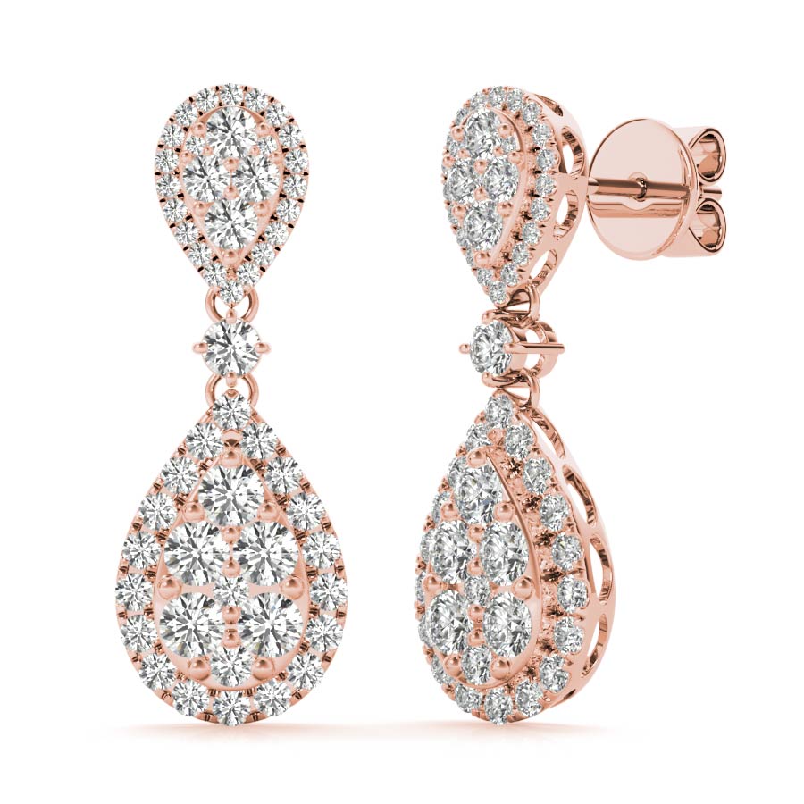 Opposite Halo Pear Shape Illusion Dangling Earrings - Elgrissy Diamonds