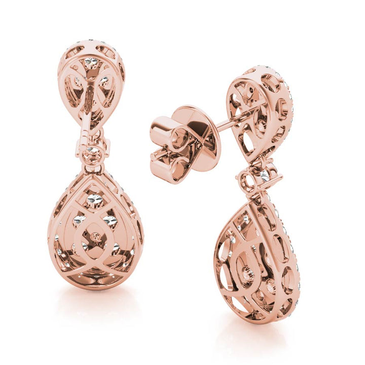 Opposite Halo Pear Shape Illusion Dangling Earrings - Elgrissy Diamonds