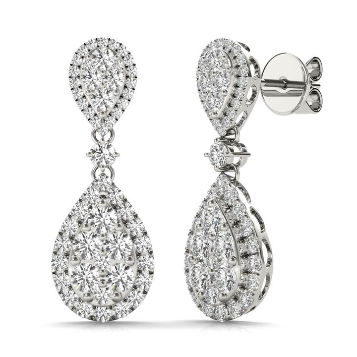 Double Halo Pear Linked Illusion Dangling Earrings - Elgrissy Diamonds