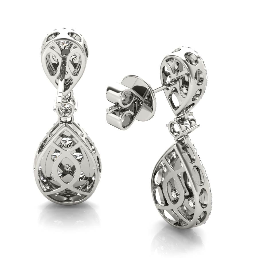 Opposite Halo Pear Shape Illusion Dangling Earrings - Elgrissy Diamonds