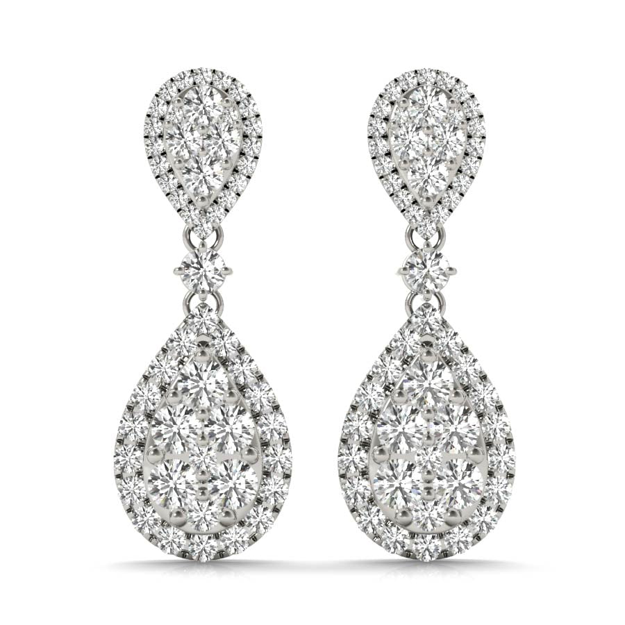 Opposite Halo Pear Shape Illusion Dangling Earrings - Elgrissy Diamonds