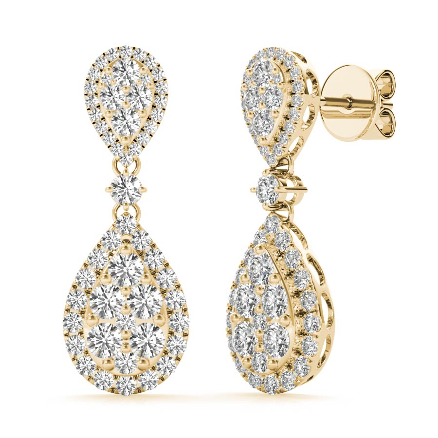 Opposite Halo Pear Shape Illusion Dangling Earrings - Elgrissy Diamonds