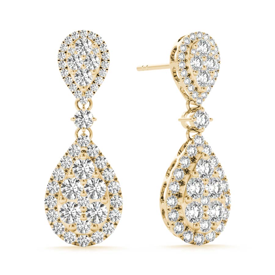 Opposite Halo Pear Shape Illusion Dangling Earrings - Elgrissy Diamonds