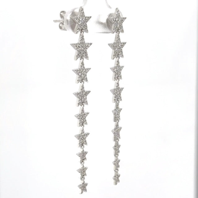 White Gold Graduated Star Drop Earrings - Elgrissy Diamonds