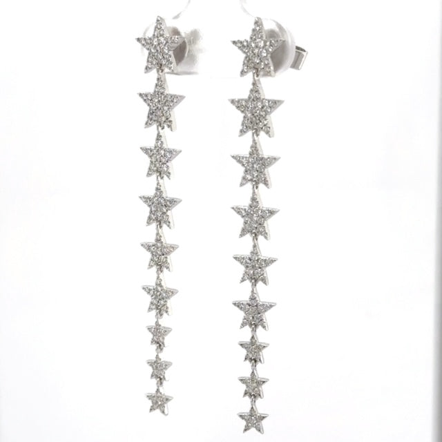 White Gold Graduated Star Drop Earrings - Elgrissy Diamonds