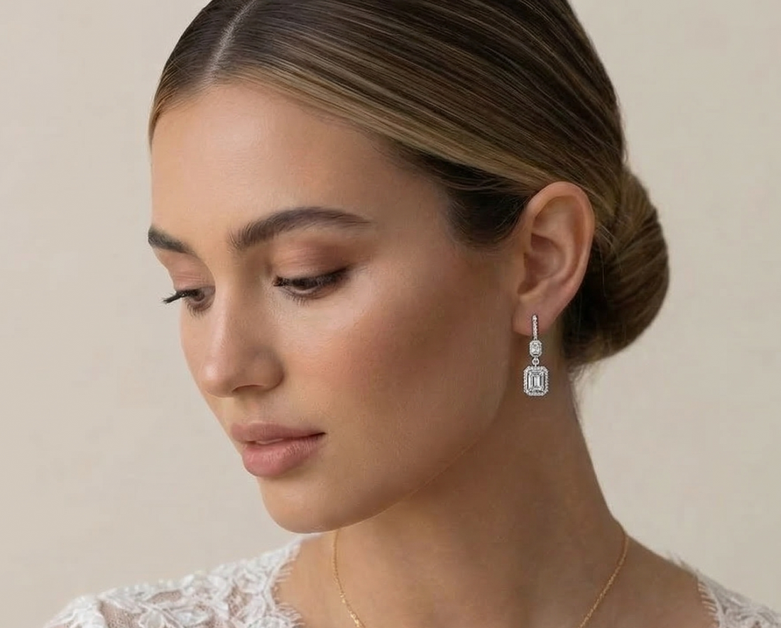 Double Halo Emerald Illusion Diamond Earrings