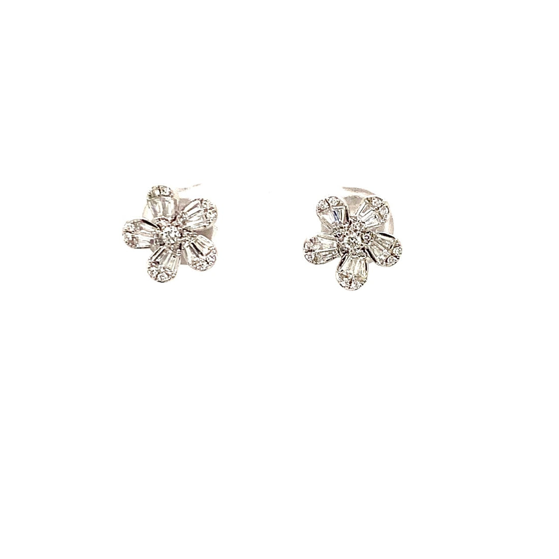 Tapered Baguette Flower Studs - Elgrissy Diamonds