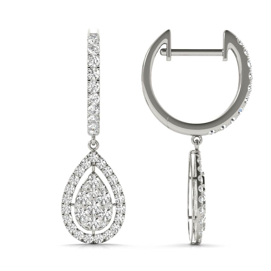 Pear Shape Diamond Float Halo Pavé Drop Earrings - Elgrissy Diamonds