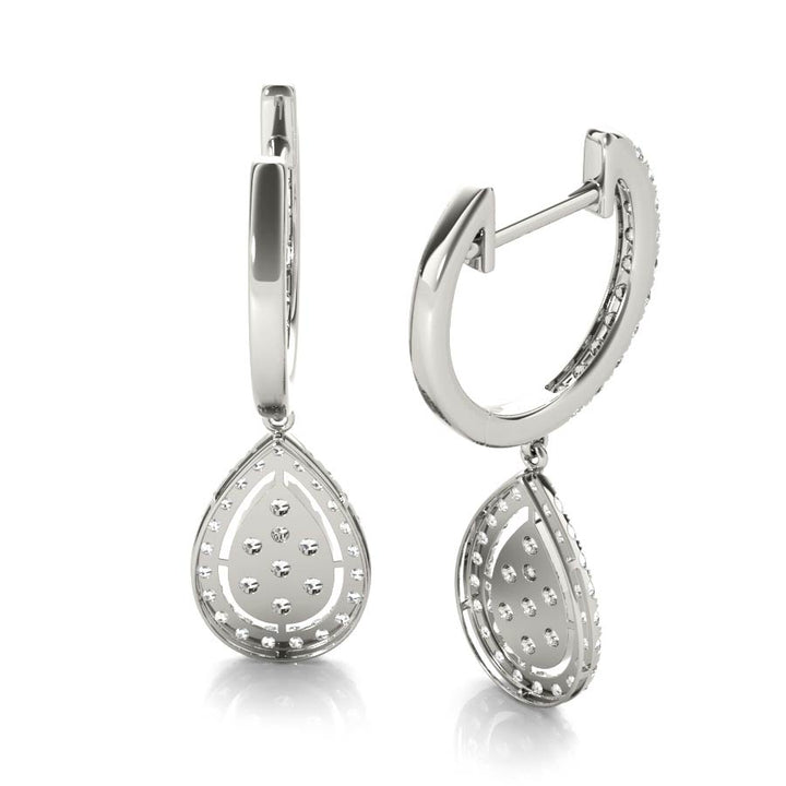 Pear Shape Diamond Float Halo Pavé Drop Earrings - Elgrissy Diamonds