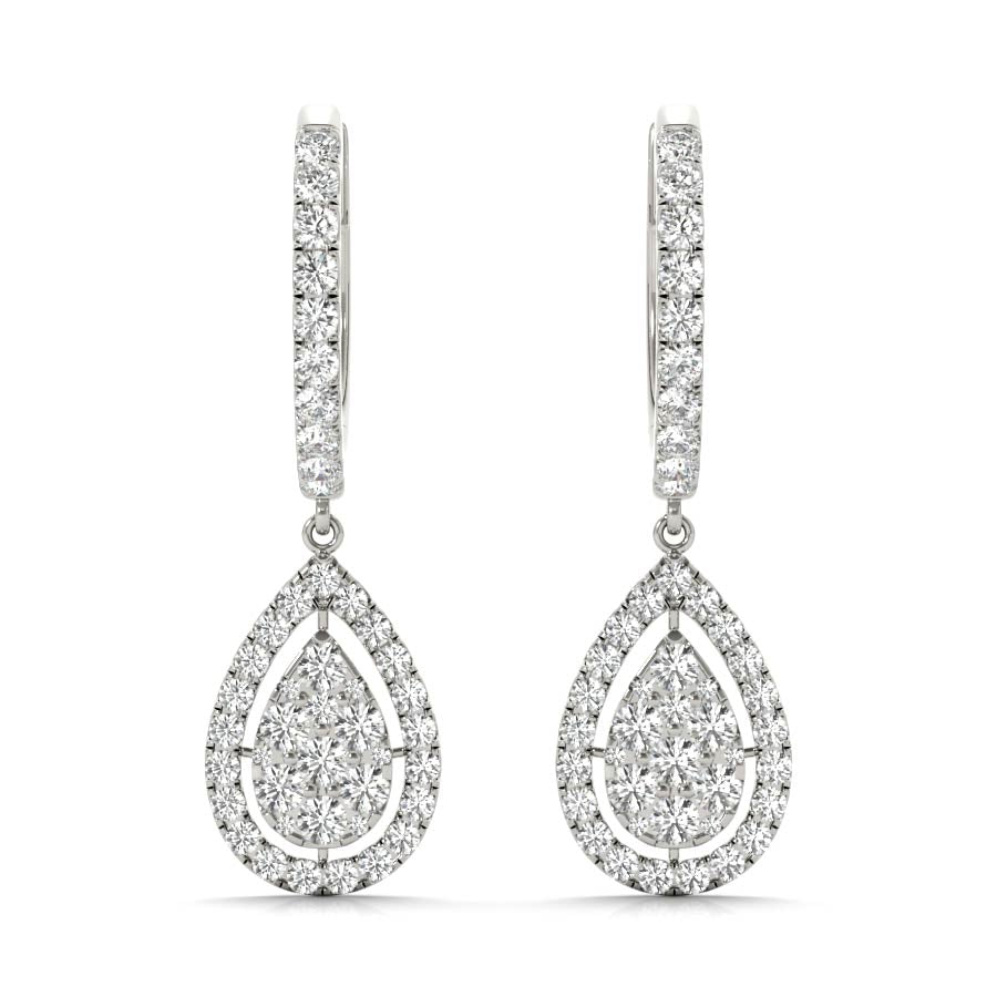 Pear Shape Diamond Float Halo Pavé Drop Earrings - Elgrissy Diamonds