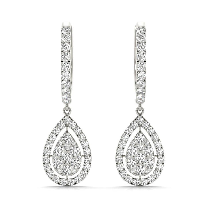 Pear Shape Diamond Float Halo Pavé Drop Earrings - Elgrissy Diamonds