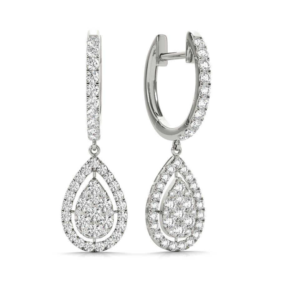 Pear Shape Diamond Float Halo Pavé Drop Earrings - Elgrissy Diamonds