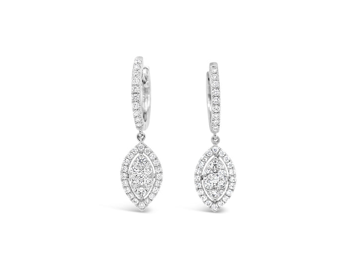 Marquise Pavé Halo Dangling Diamond Earrings - Elgrissy Diamonds