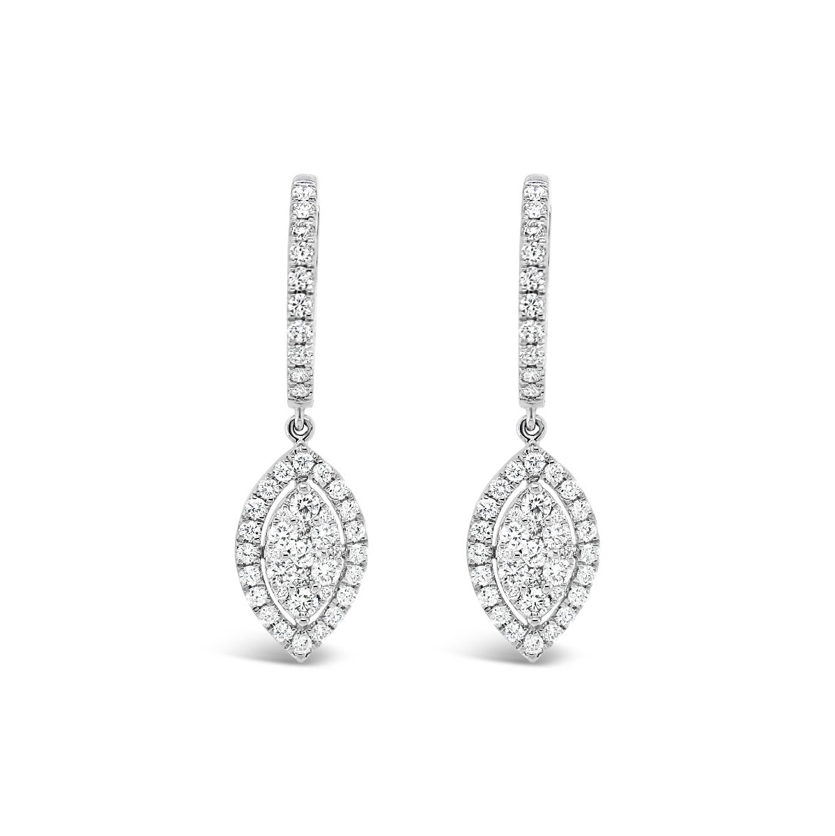 Marquise Pavé Halo Dangling Diamond Earrings - Elgrissy Diamonds