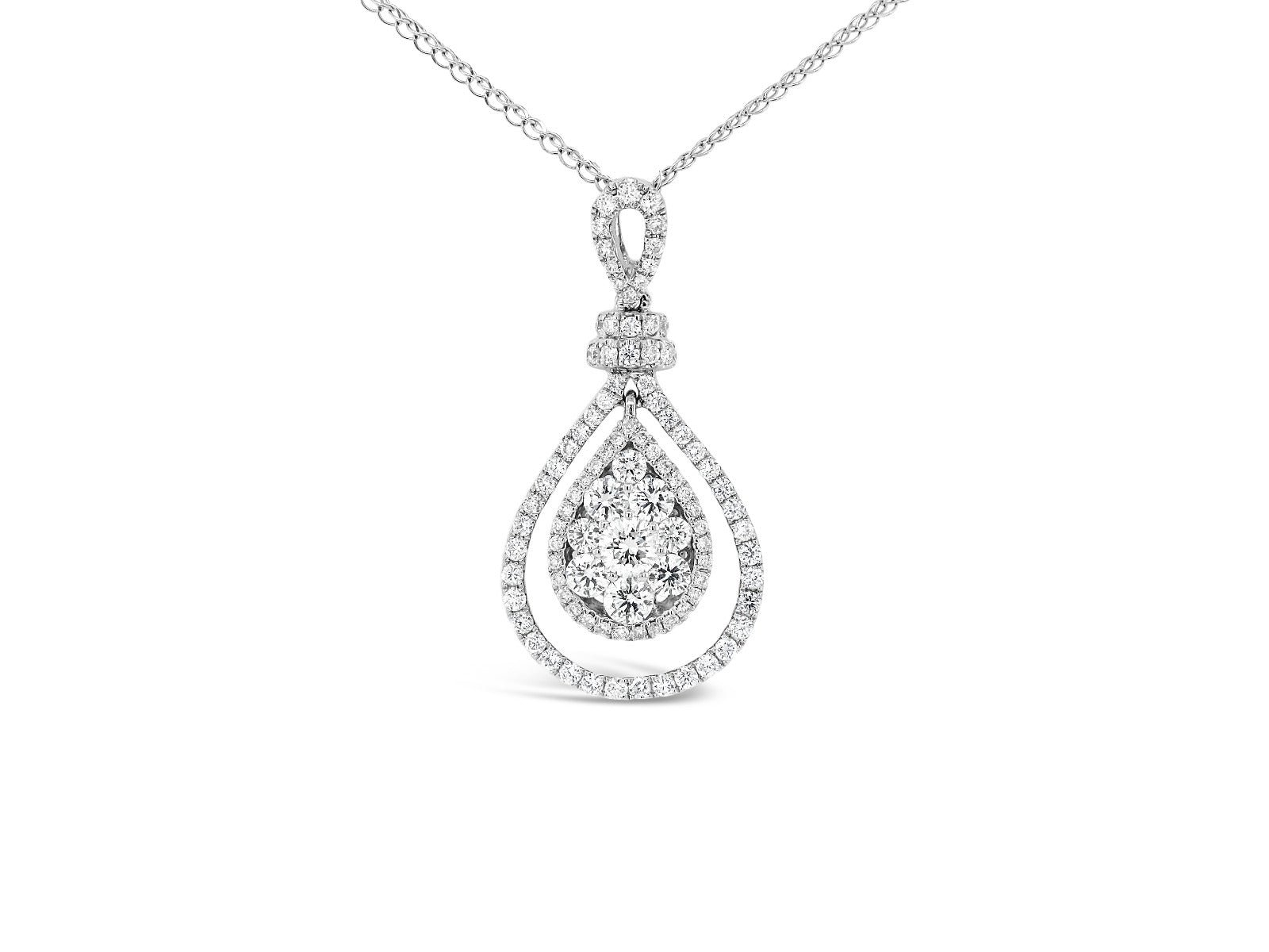 Floating Double Halo Pear Shape Cluster Diamonds Pendant Necklace - Elgrissy Diamonds