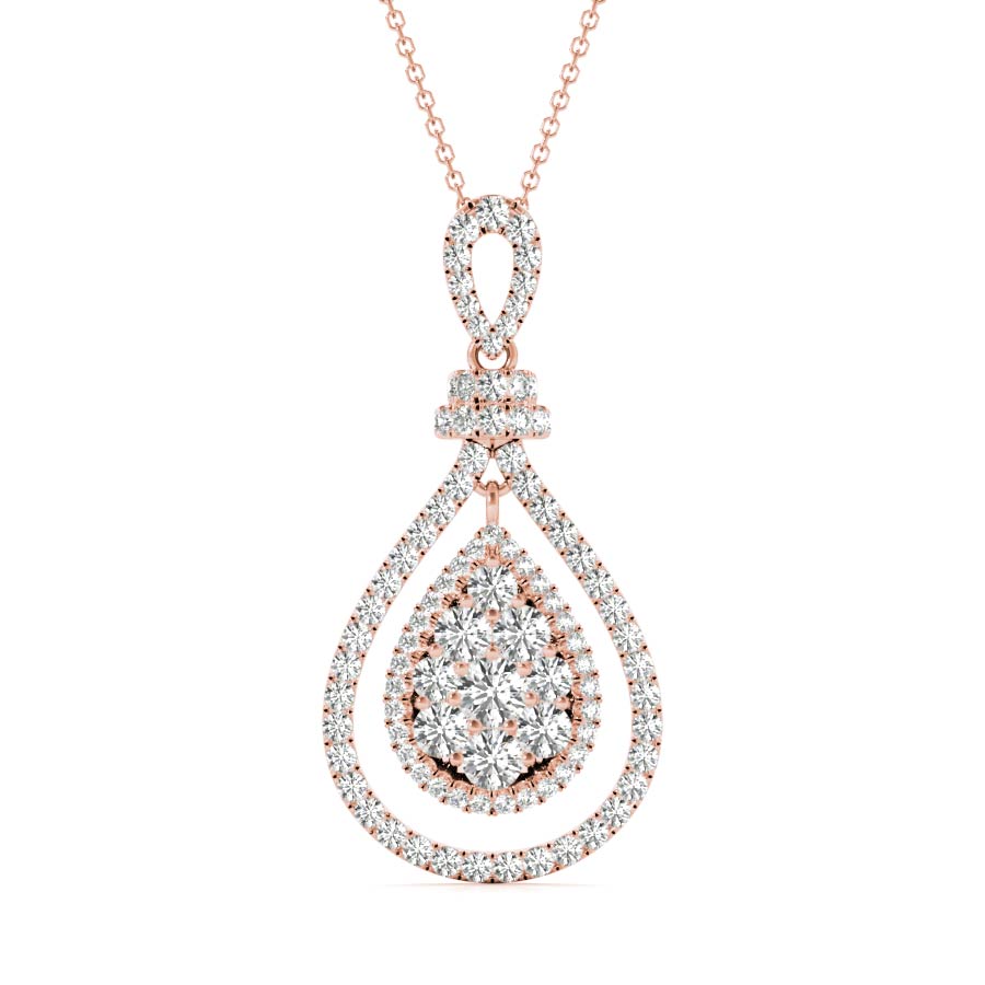 Floating Double Halo Pear Shape Cluster Diamonds Pendant Necklace - Elgrissy Diamonds