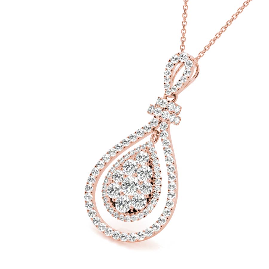 Floating Double Halo Pear Shape Cluster Diamonds Pendant Necklace - Elgrissy Diamonds