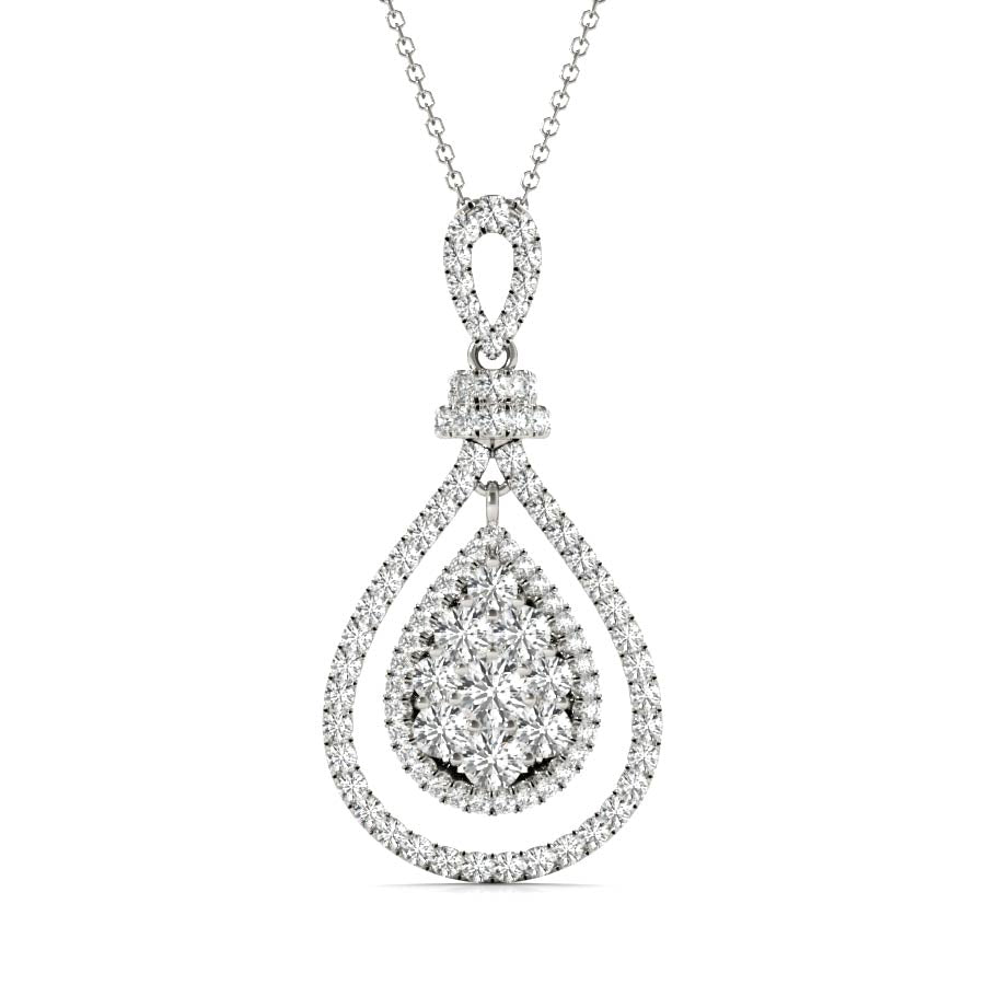 Floating Double Halo Pear Shape Cluster Diamonds Pendant Necklace - Elgrissy Diamonds