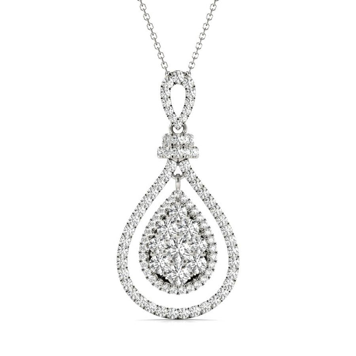 Floating Double Halo Pear Shape Cluster Diamonds Pendant Necklace - Elgrissy Diamonds