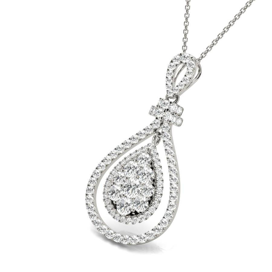 Floating Double Halo Pear Shape Cluster Diamonds Pendant Necklace - Elgrissy Diamonds