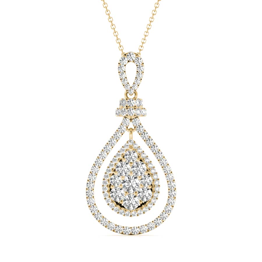 Floating Double Halo Pear Shape Cluster Diamonds Pendant Necklace - Elgrissy Diamonds
