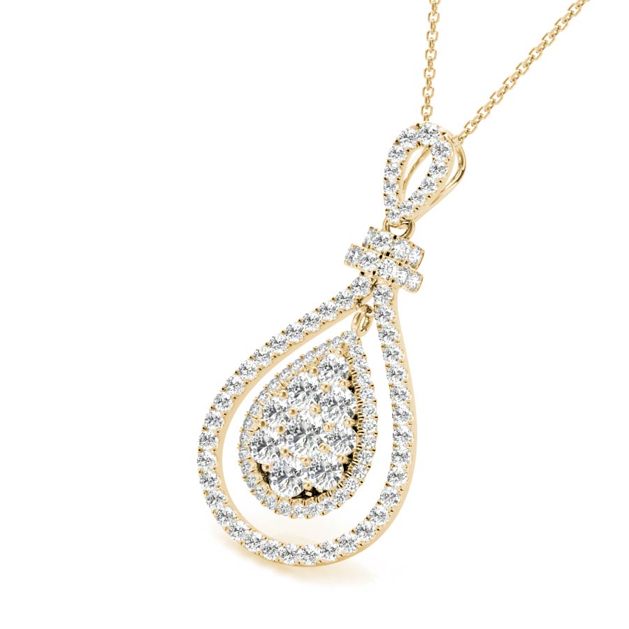 Floating Double Halo Pear Shape Cluster Diamonds Pendant Necklace - Elgrissy Diamonds