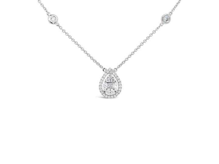 Floating Halo Pear Shape Diamonds Necklace - Elgrissy Diamonds