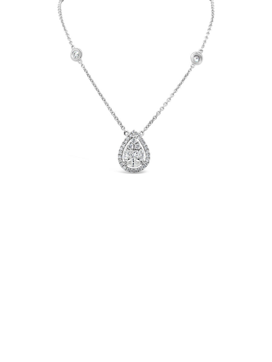 Floating Halo Pear Shape Diamonds Necklace - Elgrissy Diamonds