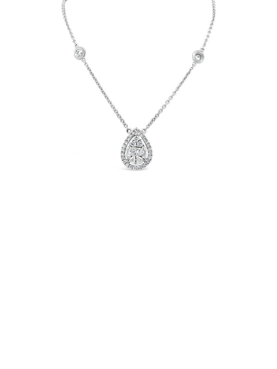 Floating Halo Pear Shape Diamonds Necklace - Elgrissy Diamonds