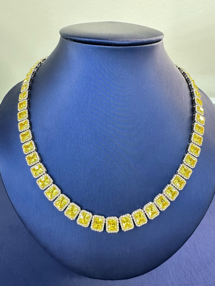 Fancy Yellow Radiant Halo Necklace - Elgrissy Diamonds