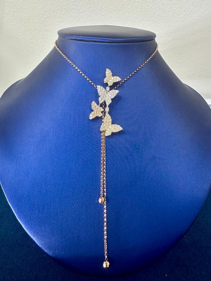 Butterflies Diamonds Mixed Metals Adjustable Lariat Necklace - Elgrissy Diamonds