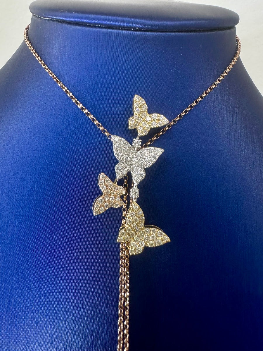 Butterflies Diamonds Mixed Metals Adjustable Lariat Necklace - Elgrissy Diamonds