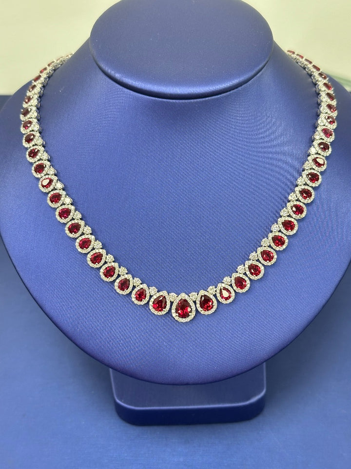 Ruby Halo Pear Shape Necklace - Elgrissy Diamonds