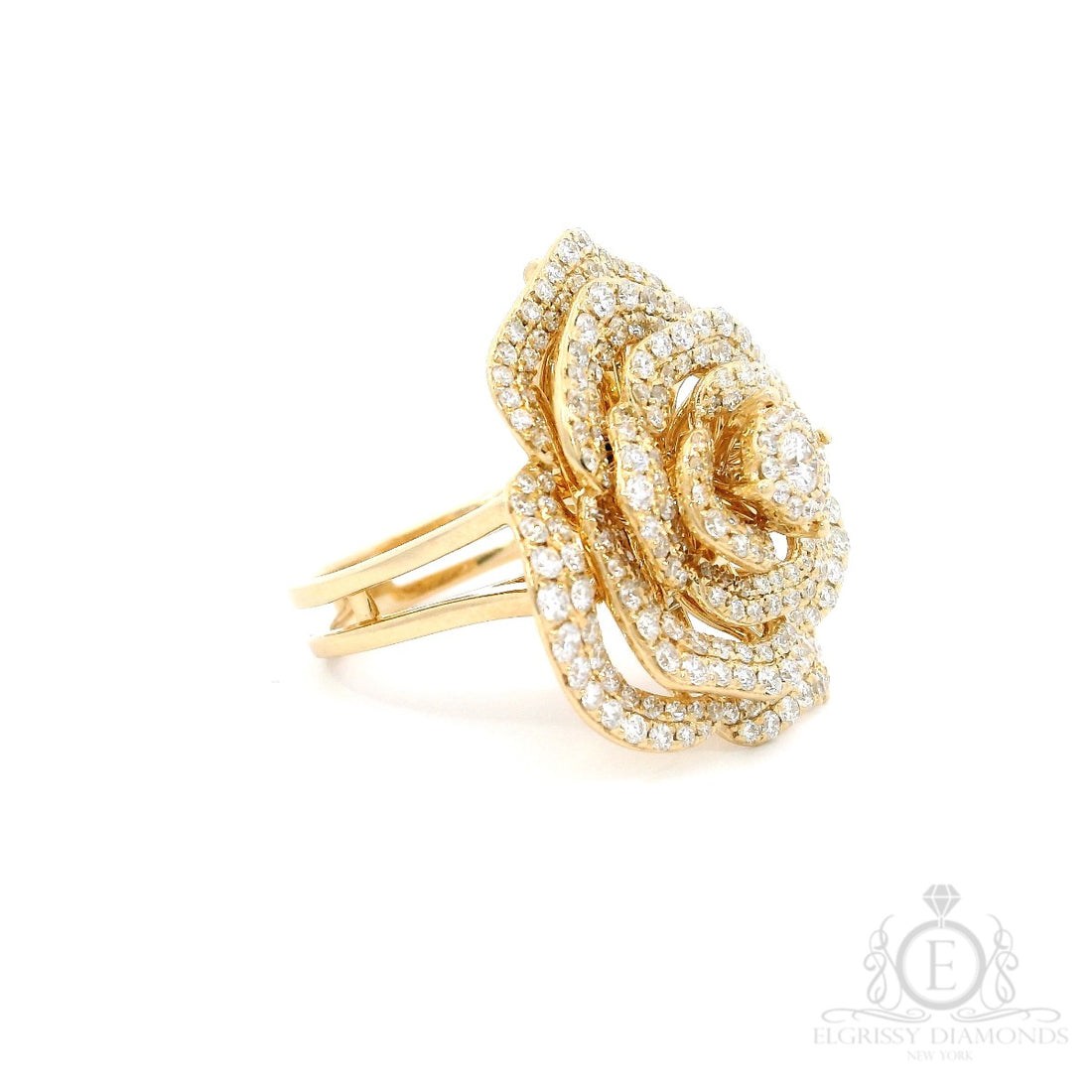 Two way Yellow Gold Flower Cocktail Ring/Pendant - Elgrissy Diamonds