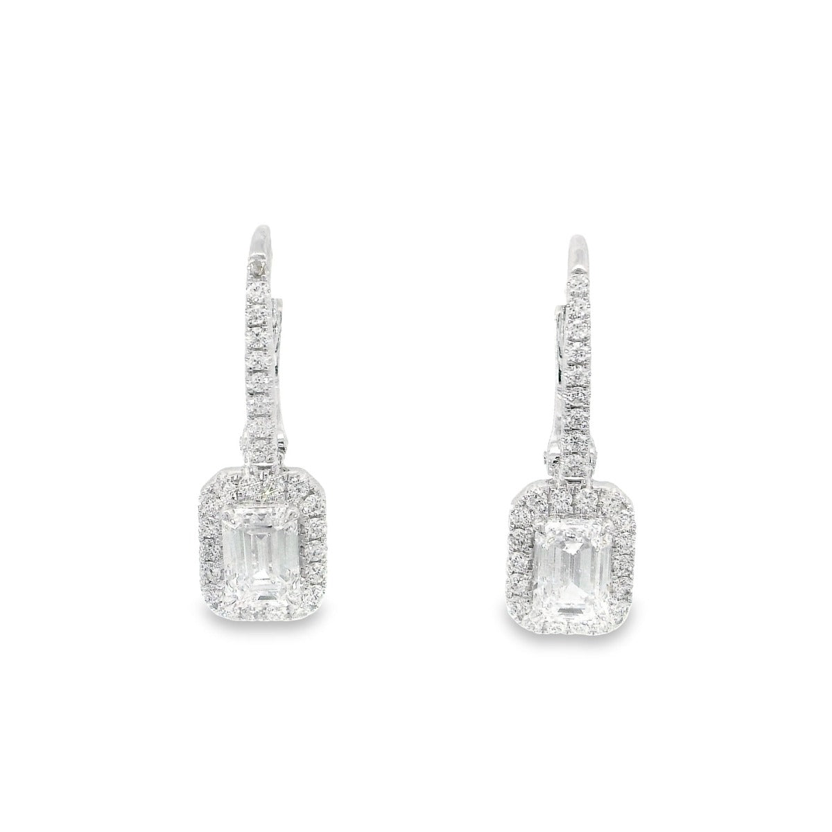 Emerald Halo Diamonds Short Drop Earrings - Elgrissy Diamonds