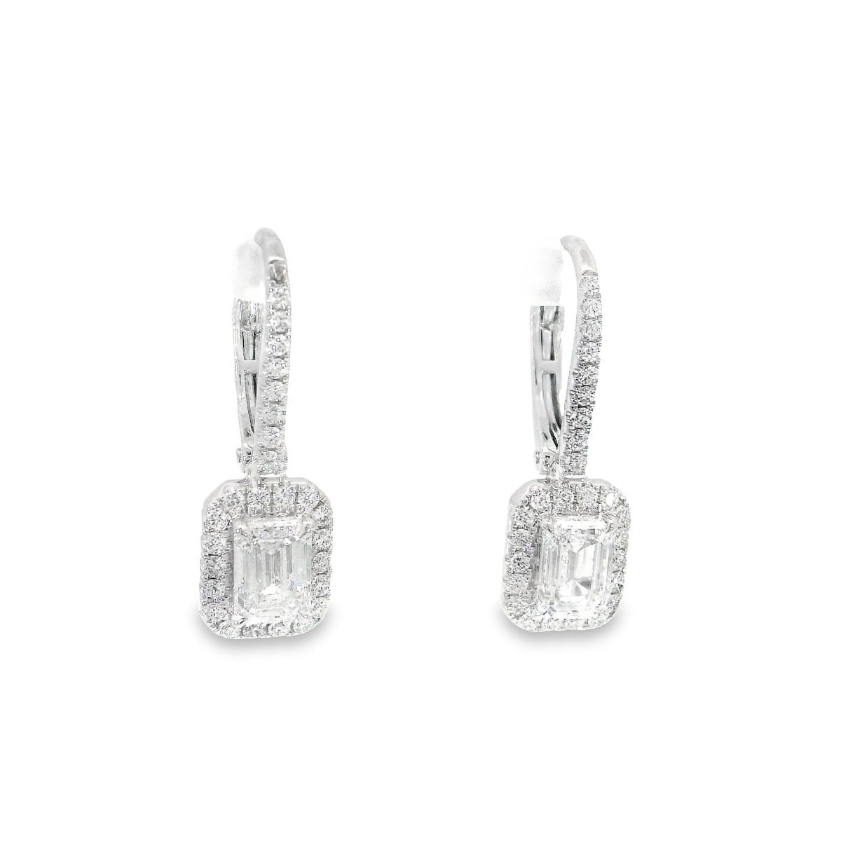 Emerald Halo Diamonds Short Drop Earrings - Elgrissy Diamonds